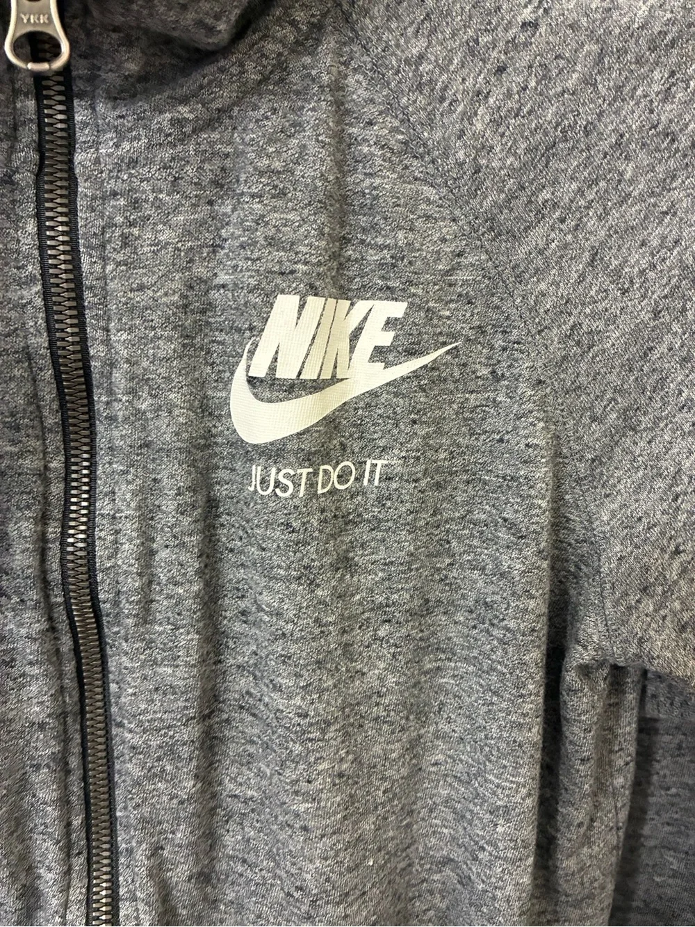 Nike Gray Full-Zip Hoodie with White Logo -Size M